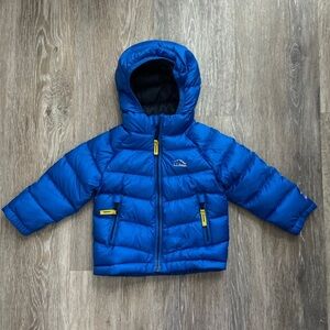 L.L. Bean Kids Blue Puffer Jacket with Yellow Accents